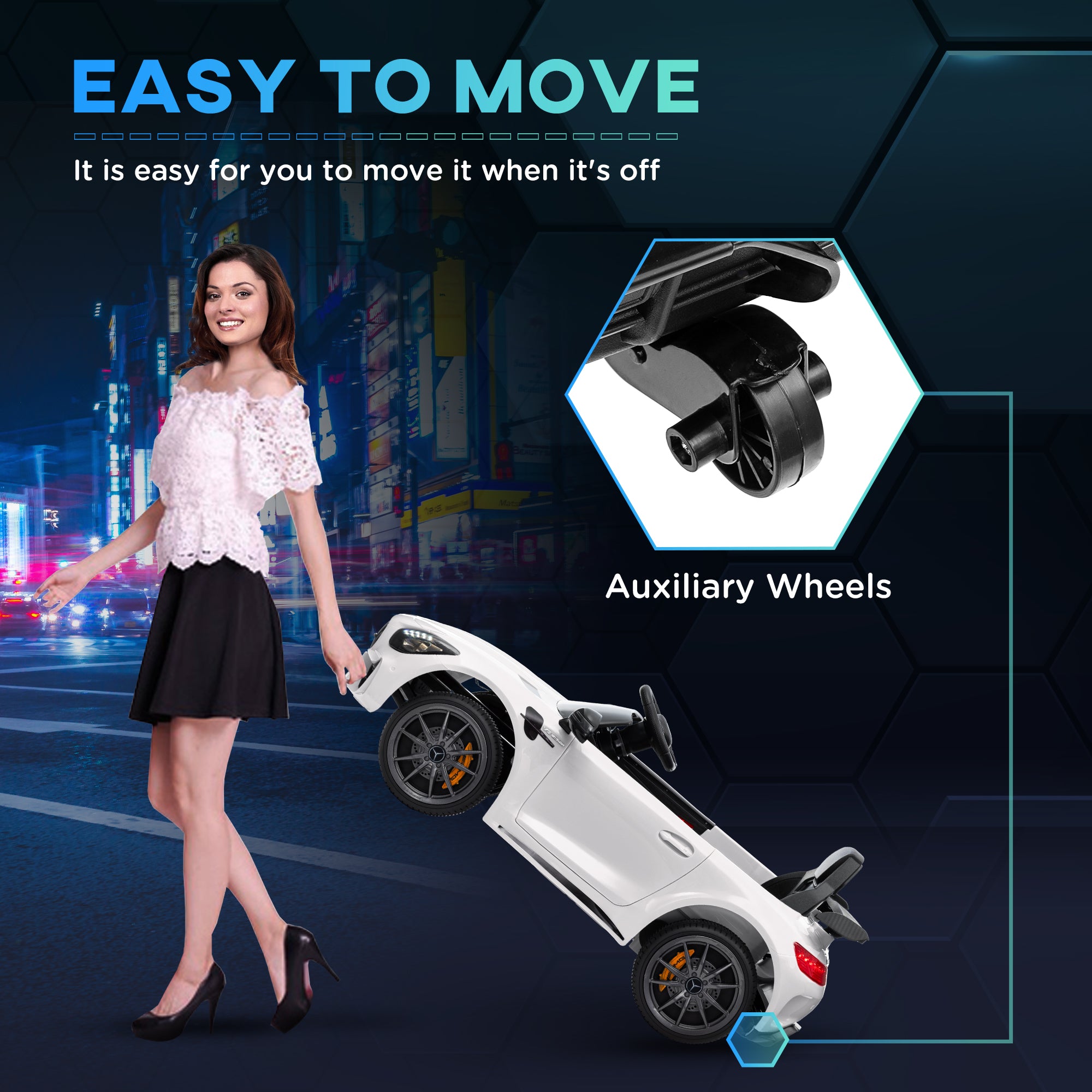 AMG GTR Licensed 12V Battery Powered Kids Electric Car w/ Remote Control & Soft Start, White