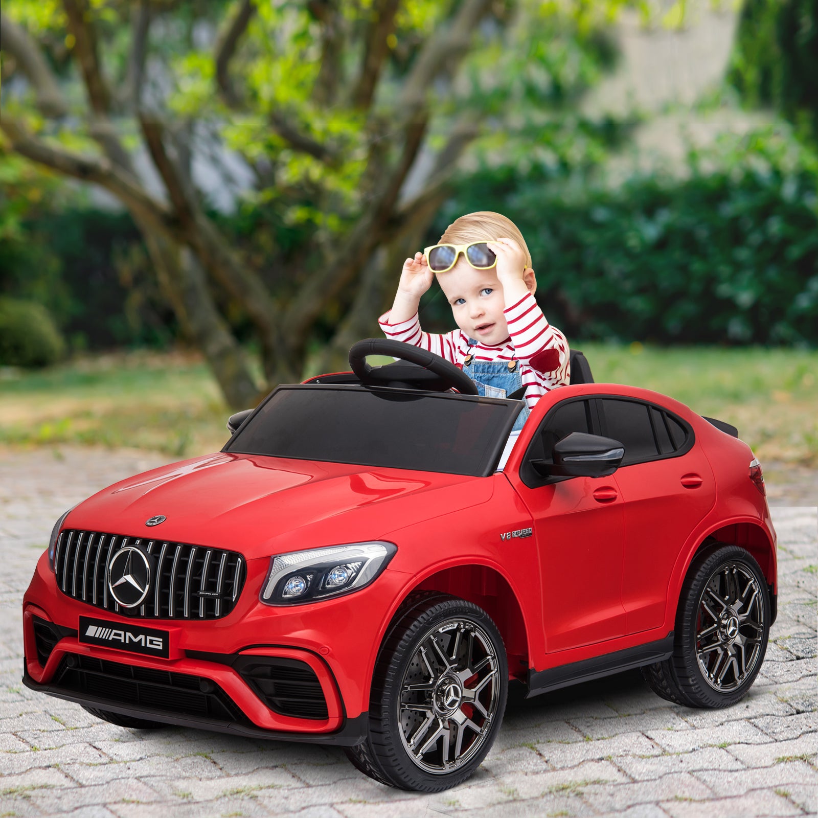 12V Toddler Ride On Car with Remote Control, AMG GLC63S Coupe, Electric Car with 2 Speed, MP3 Player, Light, Horn, Songs, Suspension, Red