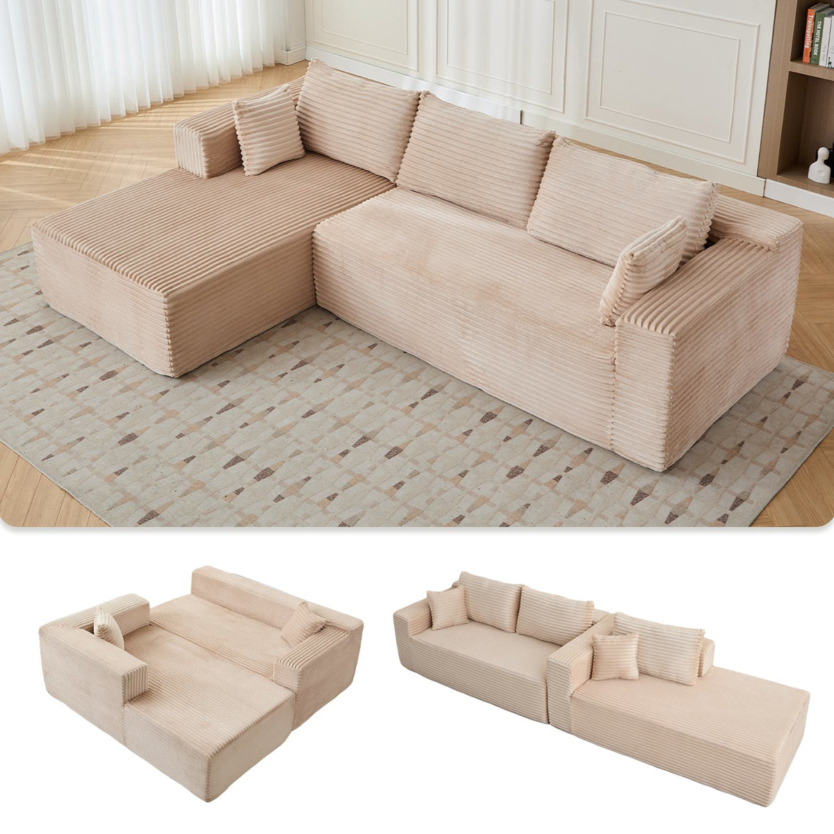 Compressed Sofa Minimalist Sectional with Comfy Chaise, Modular Oversized Sofa for Living Rooms, 110'' L x 70.5'' W x 23.5'' H, Beige