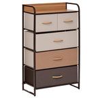 5-Drawer Fabric Dresser Tower, 4-Tier Storage Organizer with Steel Frame for Hallway, Bedroom, and Closet, Maple Wood