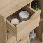Freestanding Storage Cabinet, Bathroom Floor Cabinet with 4 Drawers and Door, Oak