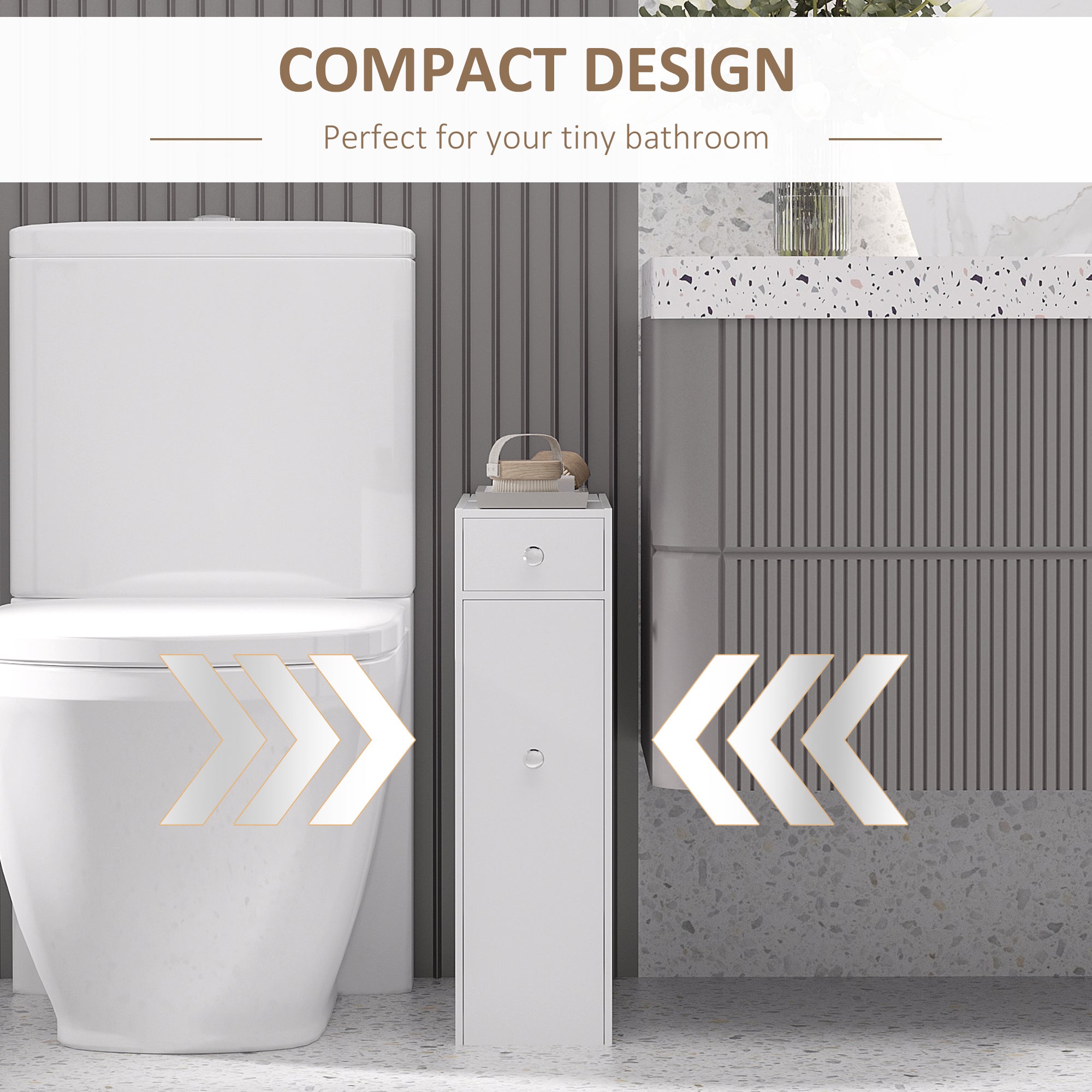 Bathroom Floor Organizer Free Standing Space Saving Narrow Storage Cabinet Bath Toilet Paper Holder with Drawers White