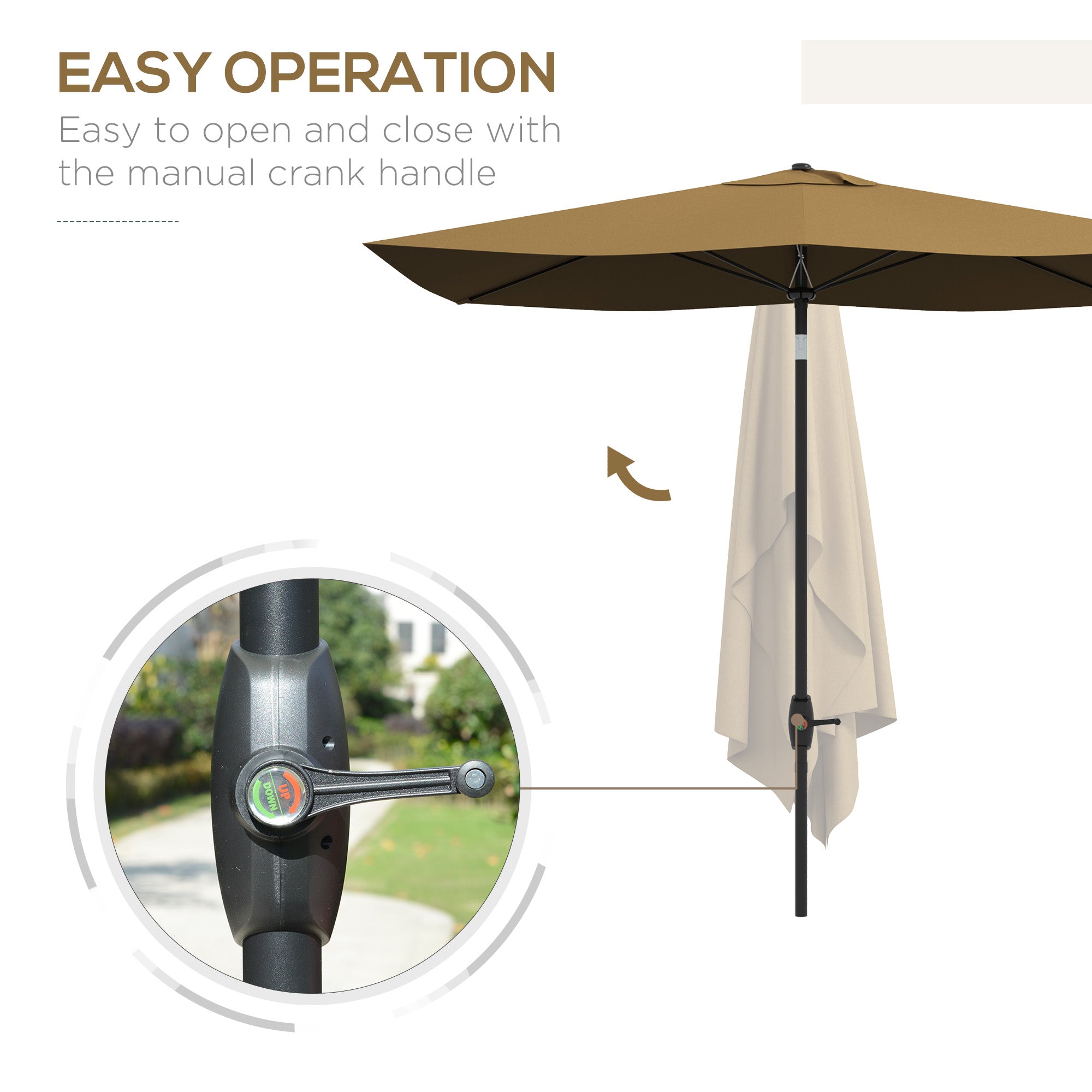 6.6' x 10' Rectangular Market Umbrella, Patio Outdoor Table Umbrella with Crank and Push Button Tilt, Coffee