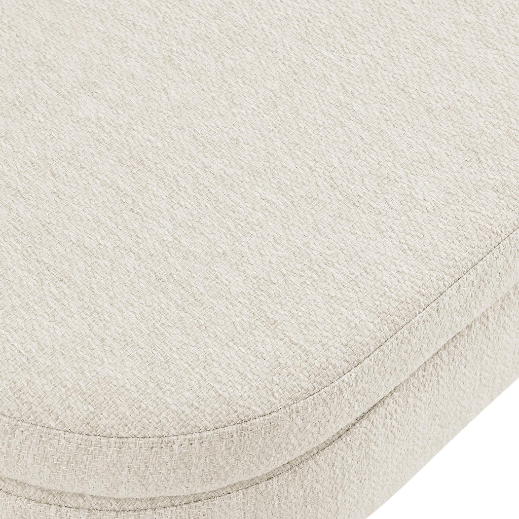 Oval Storage Ottoman Bench with Pleated Linen Fabric, Hidden Storage Footstool with Handmade Rubberwood Legs, 43.5" L x 16" W x 16" H, Beige