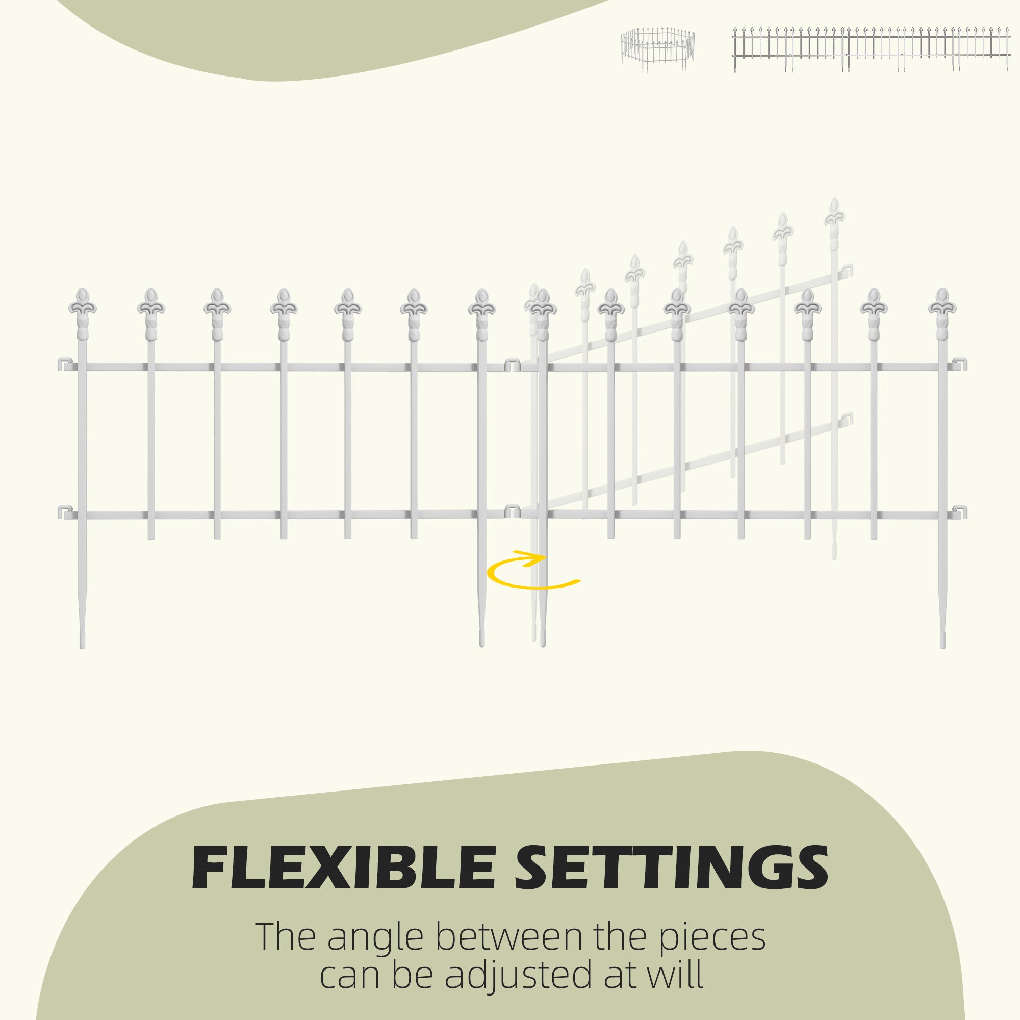 Metal Decorative Garden Fence, 9.2' x 17.25" 5 Steel Panels, Decorative Border for Landscape, Flower Bed, Animals, White