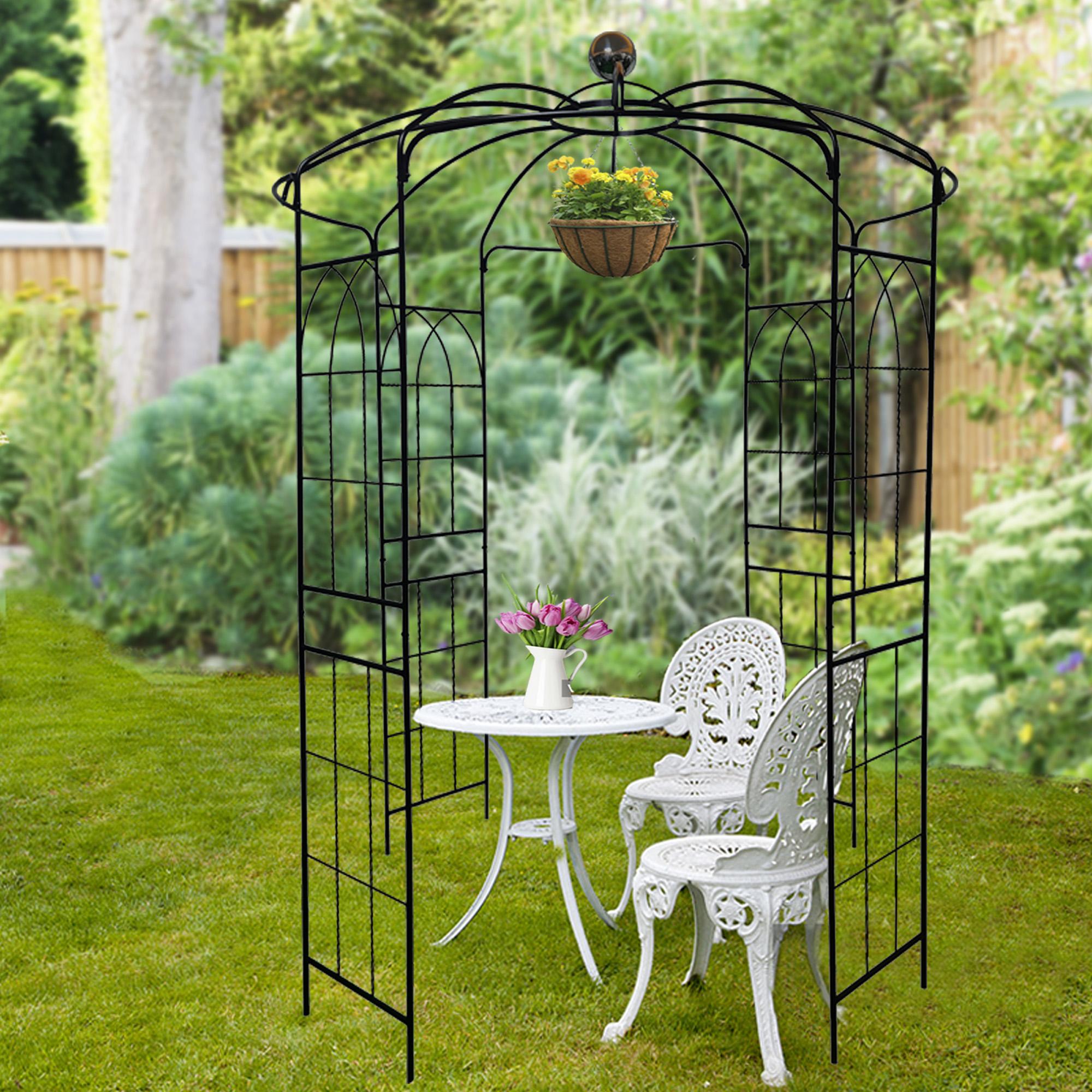 Metal Garden Arch Arbor with Anti-Rust Coating, Birdcage Shape Pergola Pavilion for Wedding, Ceremony, 81.5" L x 81.5" W x 114" H, Black