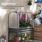 Raised Garden Bed with Legs and Cover, Metal Elevated Planter Box with Bottom Shelf and Liner for Vegetables, Black