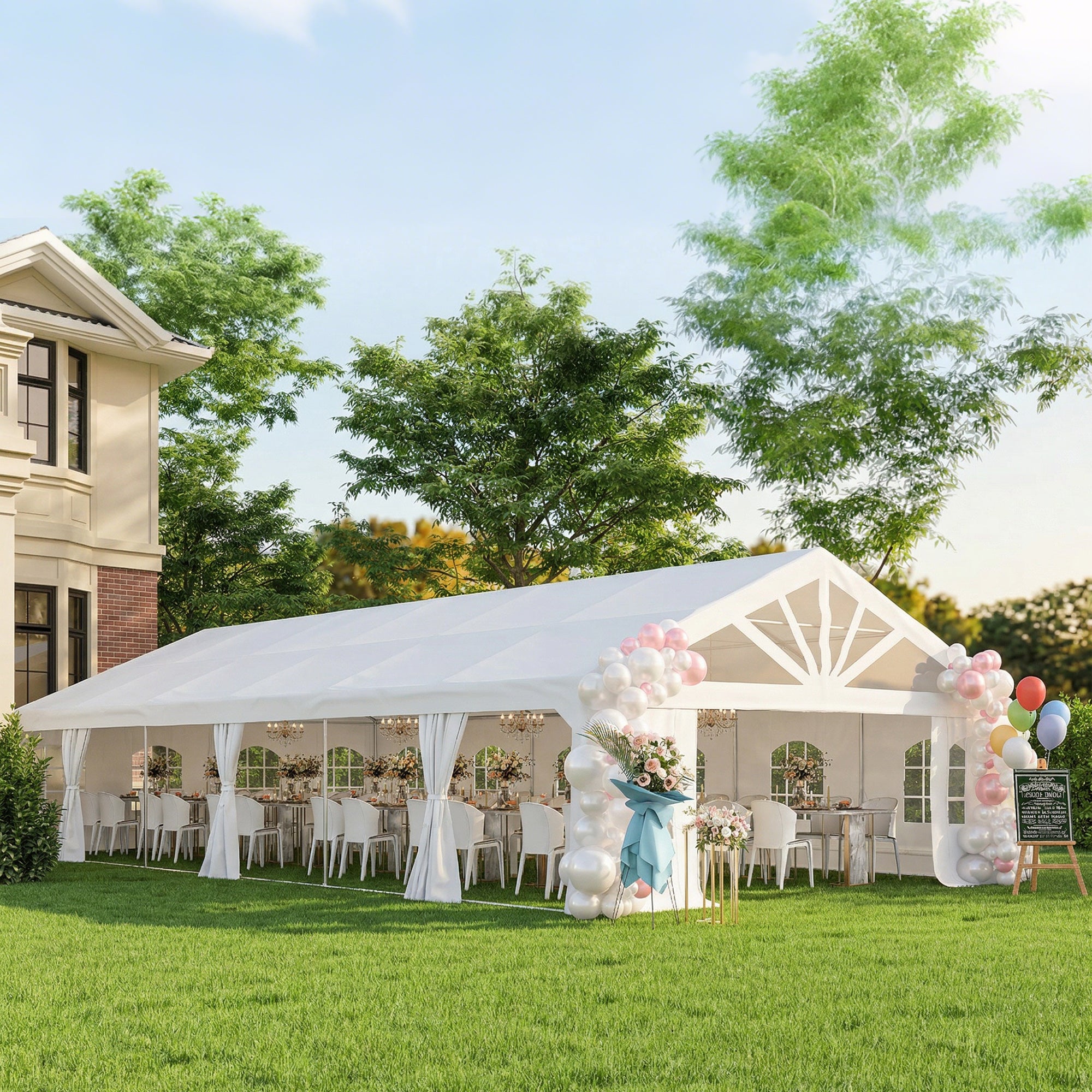 Heavy Duty Party Tent, 19.5' x 39' Large Sun Shade Canopy Tent for Parties, Wedding, Events, BBQ Grill, White