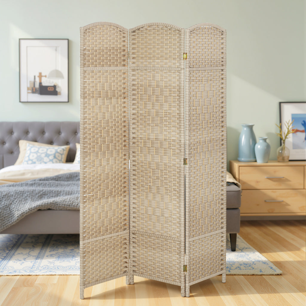 Folding Room Divider Screen 3 Panel 6' Tall Privacy Screen Freestanding Wood Partition for Home Office, Washed Oak
