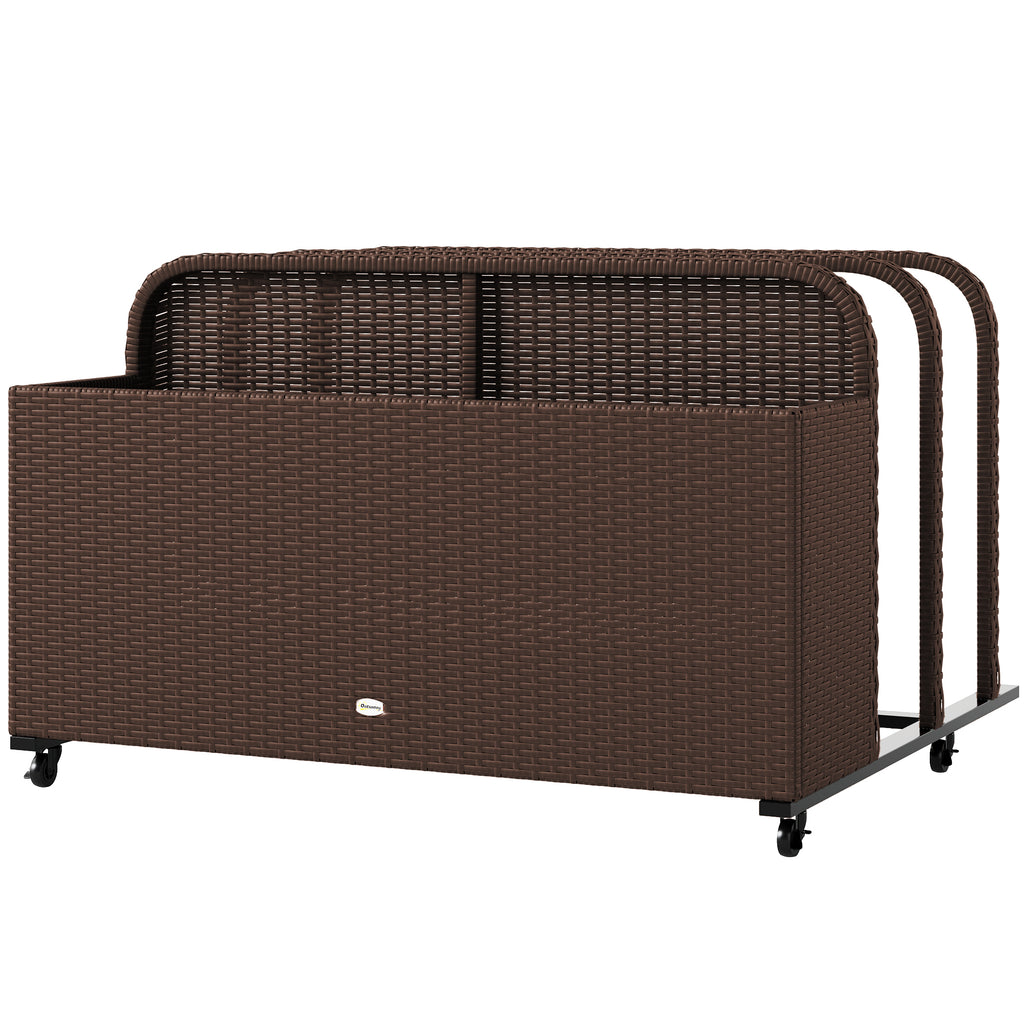 PE Rattan Pool Float Storage Organizer with Wheels, Brown