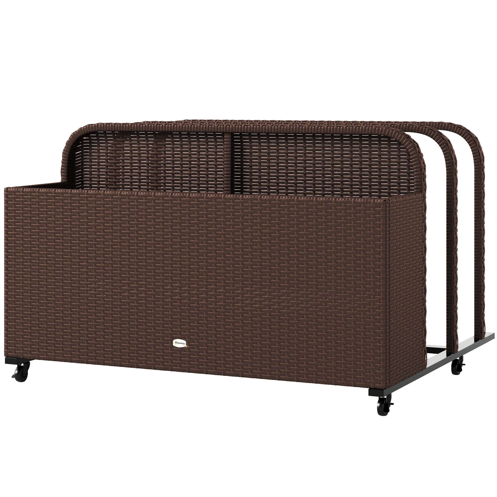 PE Rattan Pool Float Storage Organizer with Wheels, Brown