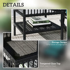 3 Piece Outdoor PE Rattan Rocker Chair Set, Rocking Chair with Tempered Glass Table Top, Turquoise Green