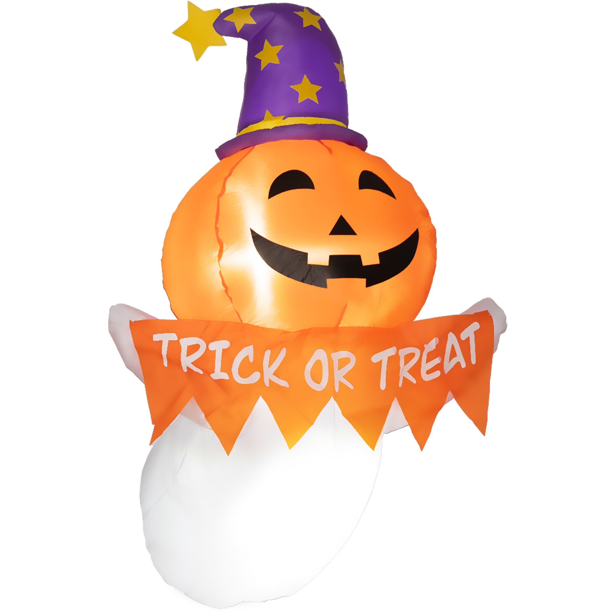 3.4ft Inflatable Halloween Window Sticker Ghost with Orange Face, Blow Up LED Display for Garden Indoor Outdoor