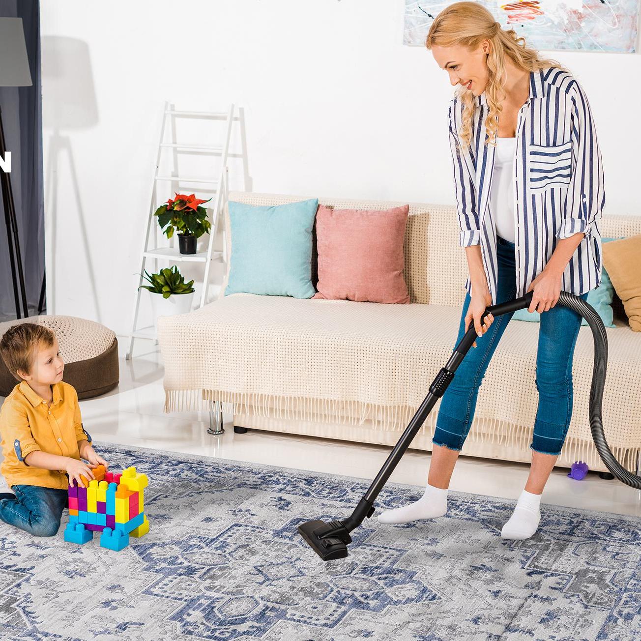 Naar 2x3 Stain-Resistant Area Rug with Cotton Backing, Medium Pile Height, Kid and Pet-Friendly Carpet, 36" L x 24" W x 0.35" H, Blue+Gray
