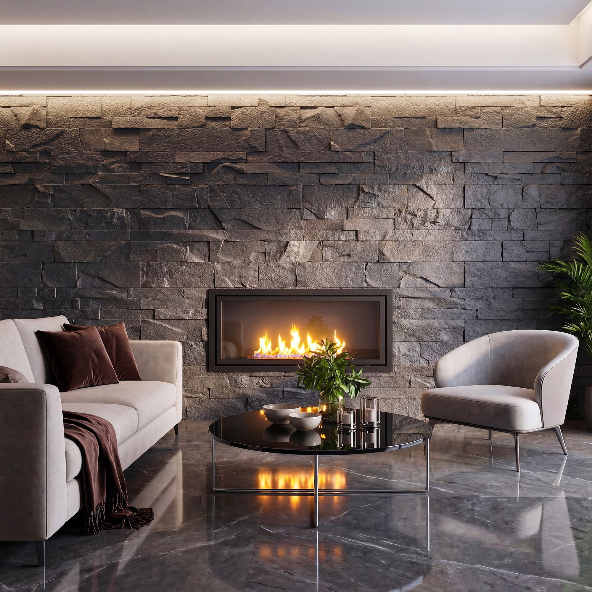 8-Pack 3D Faux Stone Wall Panels, Lightweight Polyurethane Panels for Interior and Exterior Accent Walls, Black