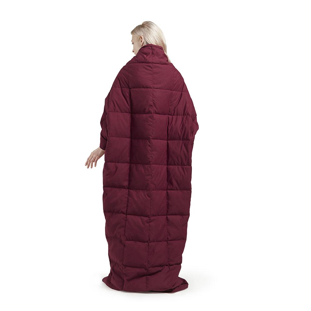 Wearable Multipurpose Throw with Goose Feather, Down Filling, Water-Repellent Microfiber, Machine Washable, 68" L x 62" W x 0.25" H, Red