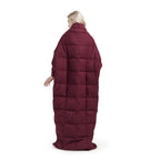 Wearable Multipurpose Throw with Goose Feather, Down Filling, Water-Repellent Microfiber, Machine Washable, 68" L x 62" W x 0.25" H, Red