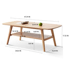 Heavy-Duty Coffee Table with 2-Tier Storage Shelf & Rounded Corners, Safe Center Table for Living Room, 47″ L x 22″ W x 17.5″ H, Oak