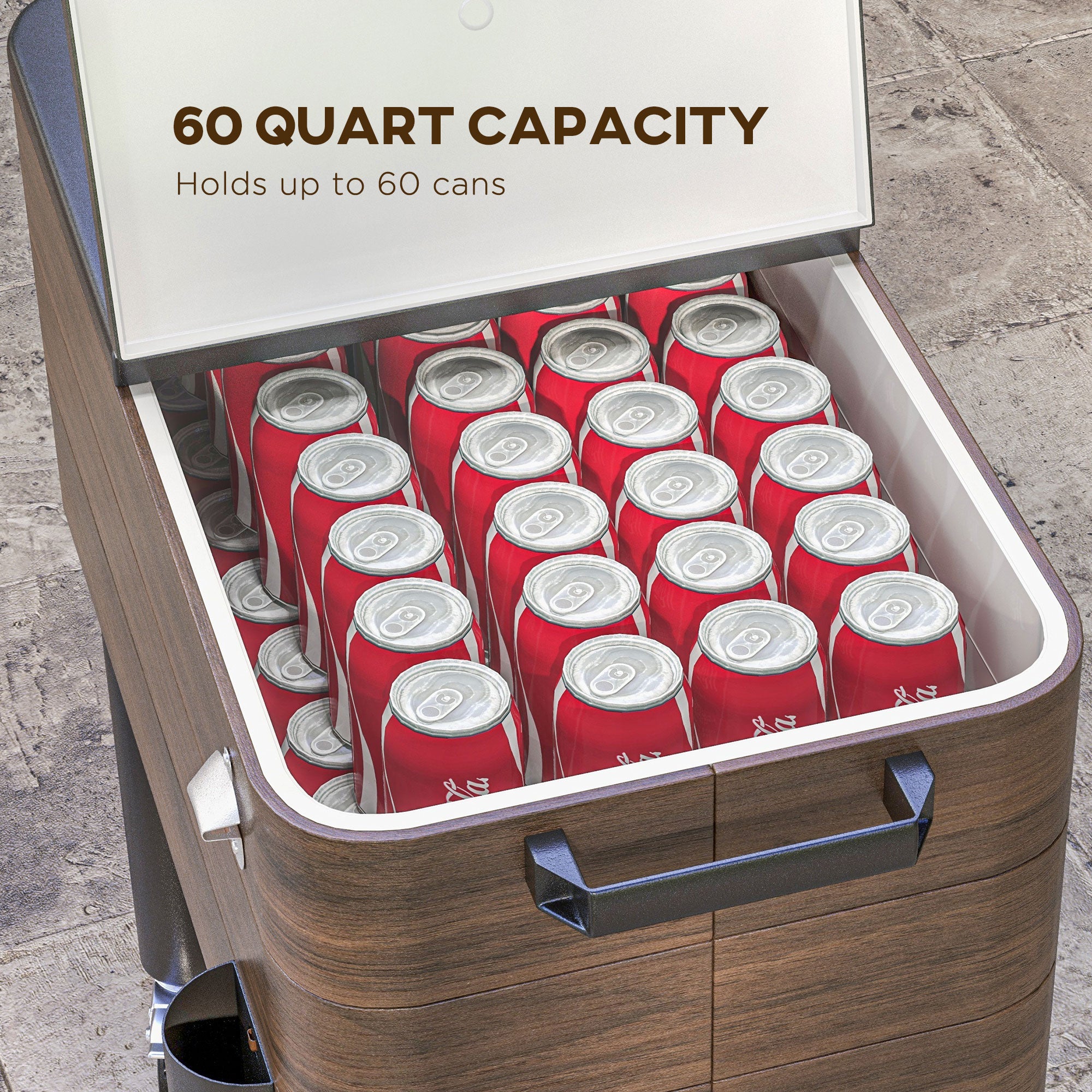 60 Quart Outdoor Cooler Cart, Rolling Ice Chest with Bottom Shelf and Bottle Opener for Backyard, Deck, Poolside Party