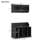 Shoe Cabinet Storage with Shelves and 4 Hooks, Elegant Hall Tree with Wall Mounted Coat Rack, Entryway Organizer for Hallway, Mudroom, Black