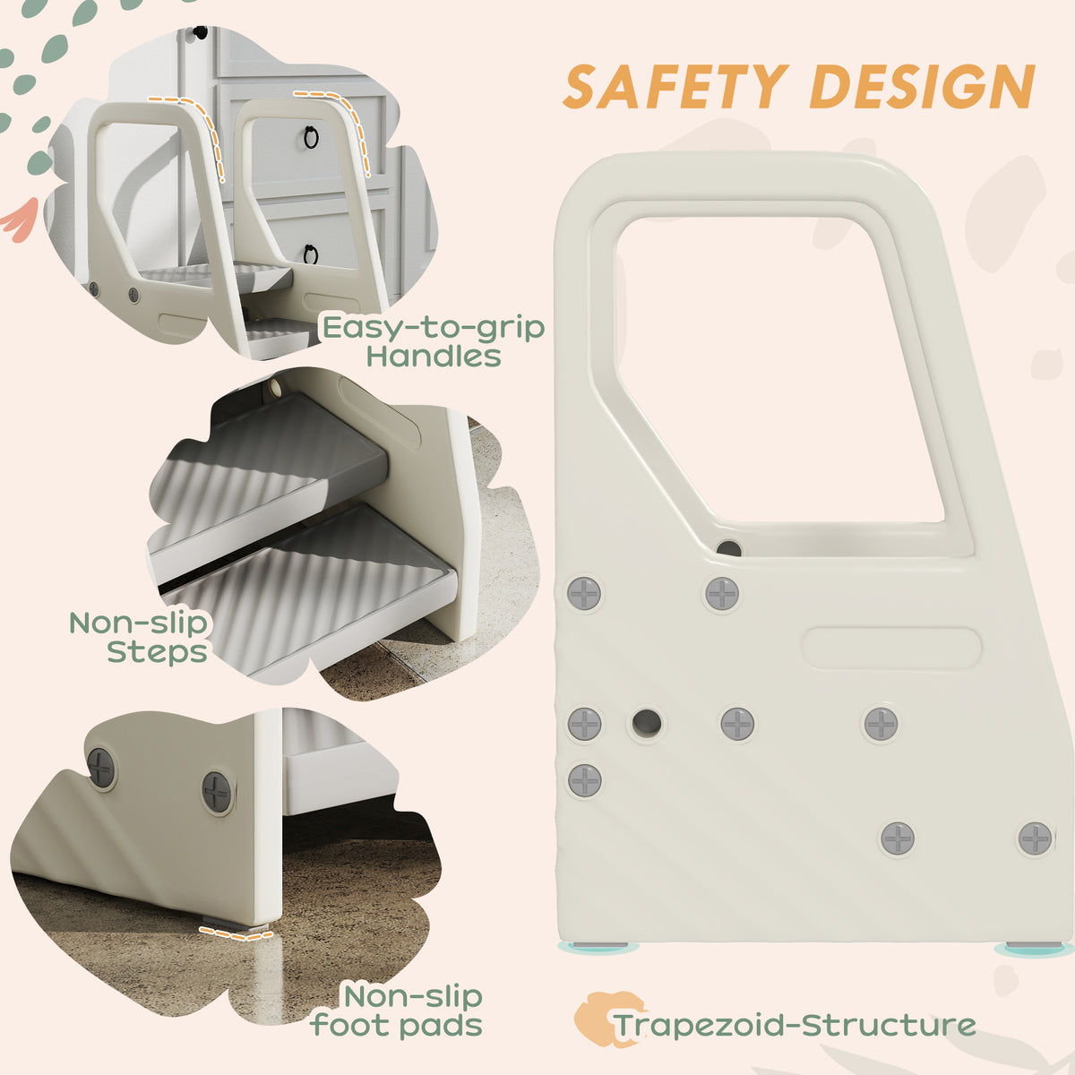 Adjustable 3 Step Toddler Tower with Handles, Non-slip Surface & Foot Pads, Gray