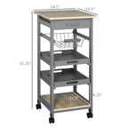 Mobile Kitchen Cart, Rolling Kitchen Island with Storage, Utility Cart with Wire Fruit Baskets, Trays and Drawer, Gray