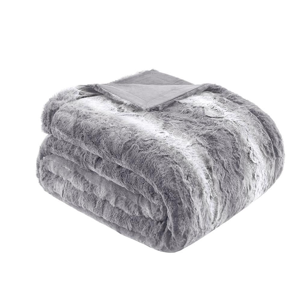 Luxurious Oversized Faux Fur Throw Blanket with Faux Mink Reverse, Machine Washable, OEKO-TEX Certified, 70" L x 60" W x 0.25" H, Gray