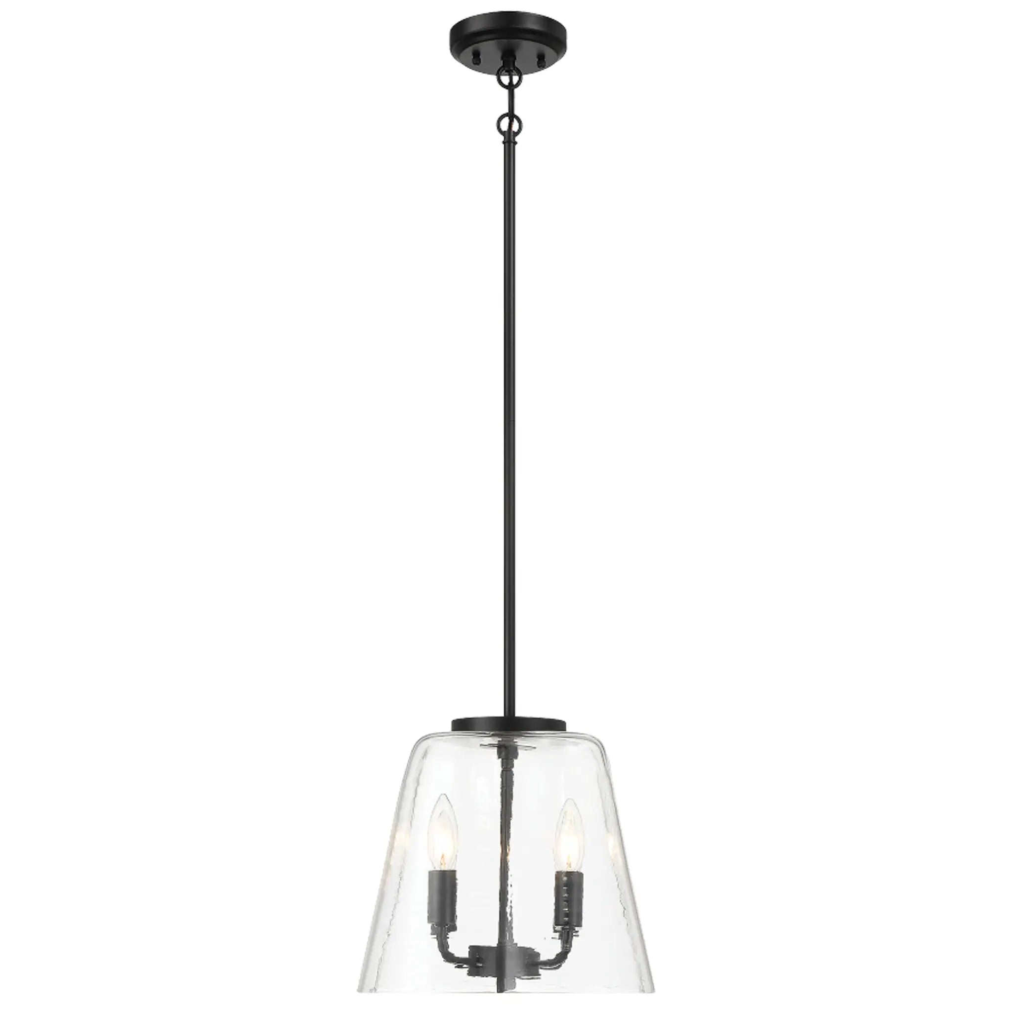 Modern Four Candle Lights Pendant with Sleek Black Finish, Clear Glass Shade, Ideal for Living Room, Bedroom, 13" L x 13" W x 11" H, Black+Clear