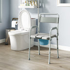 Bedside Commode Chair for Seniors, Adults, Handicap, Raised Toilet Seat with Arm, Adjustable Height, 331 lbs, Gray