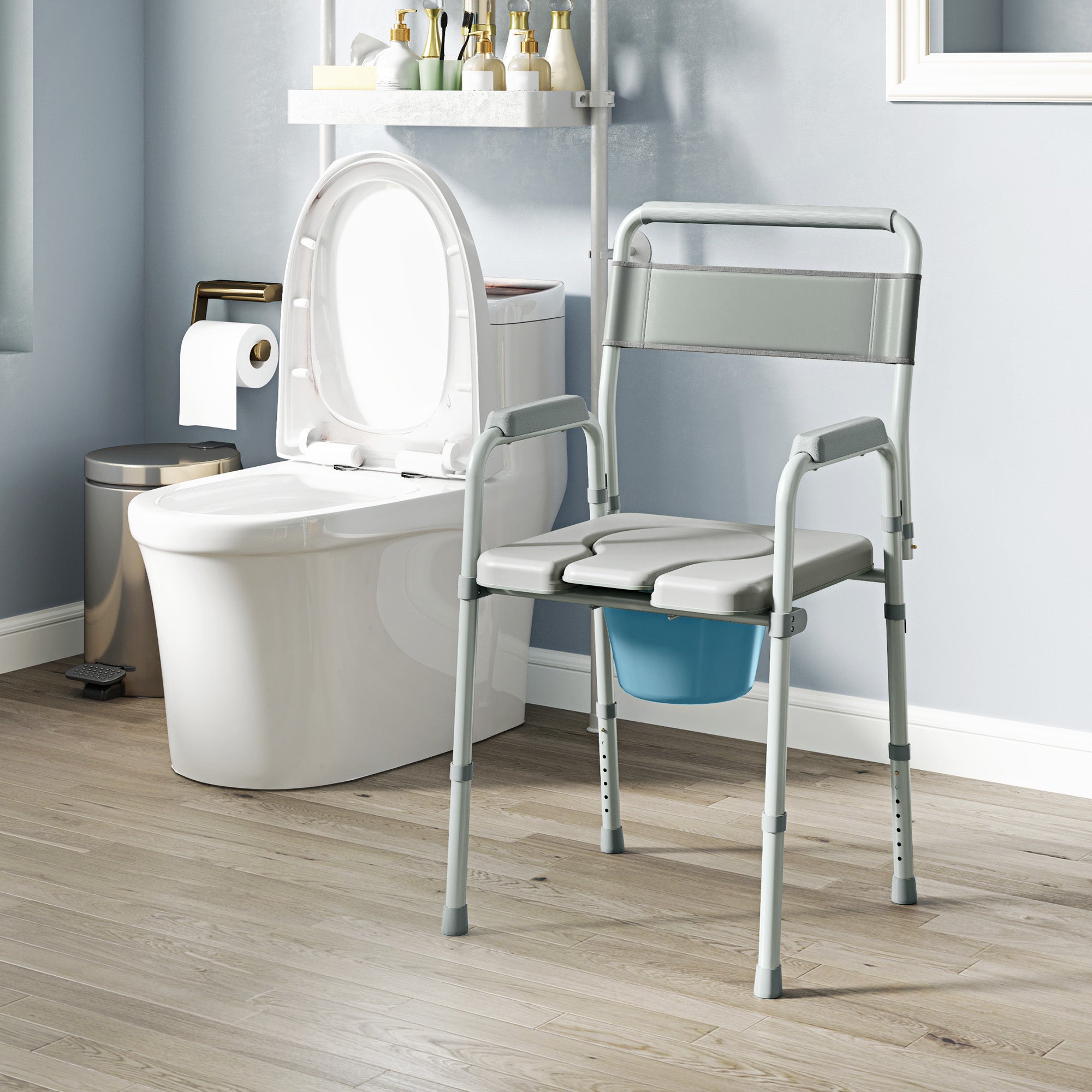 Bedside Commode Chair for Seniors, Adults, Handicap, Raised Toilet Seat with Arm, Adjustable Height, 331 lbs, Gray