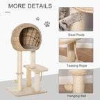 Cat Tree with Sisal Scratching Post Condo and Hanging Rope 39" H, Beige