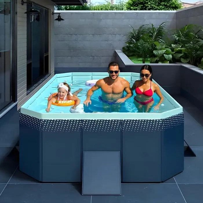Inflatable PVC Swimming Pool with Easy Storage and Installation, Durable Design, Quick Water Management, 82.5" L x 54" W x 19.5" H, Blue
