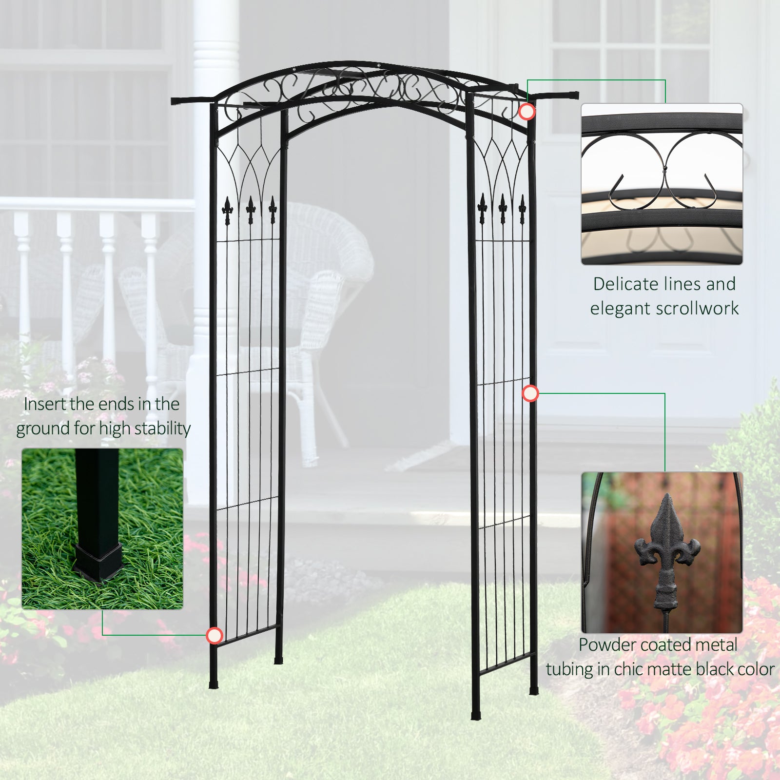 7Ft Garden Arch Arbor, Metal Arch Trellis for Climbing Vines, Garden Archway for Wedding, Bridal Party, Ceremony