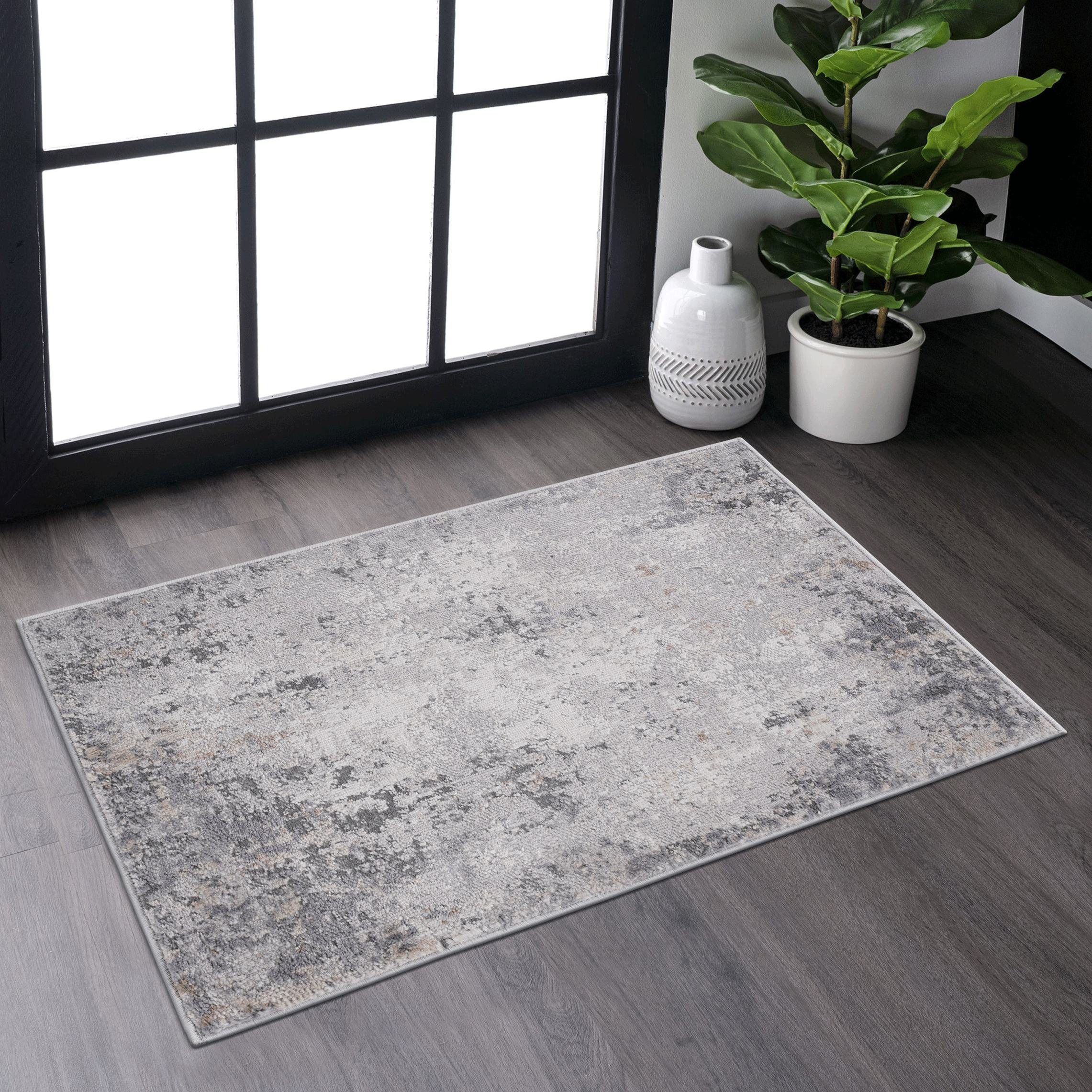 Naar 2x3 Stain-Resistant Area Rug with Cotton Backing, Medium Pile Height, Kid and Pet-Friendly Carpet, 36" L x 24" W x 0.35" H, Ivory+Taupe