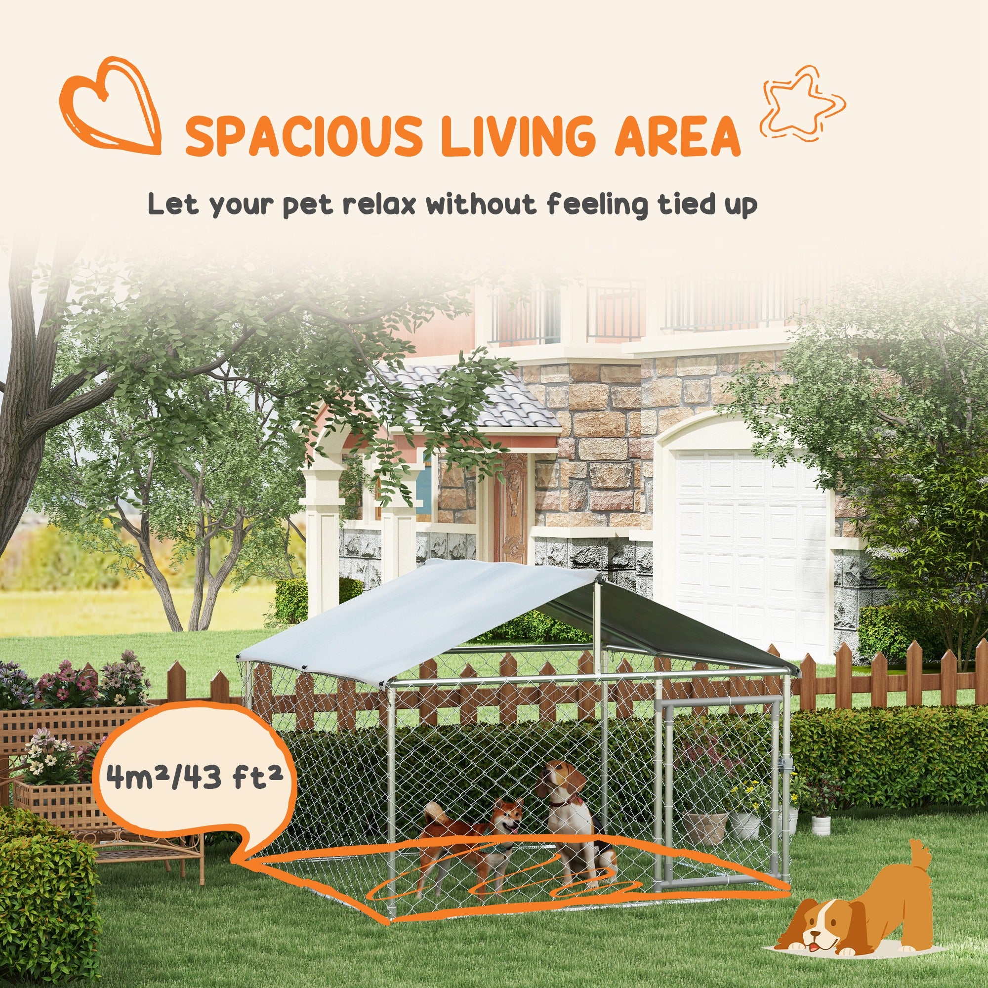 6.6' x 6.6' x 4.9' Dog Kennel Outdoor for Small Medium Dogs with Waterproof Roof, Silver