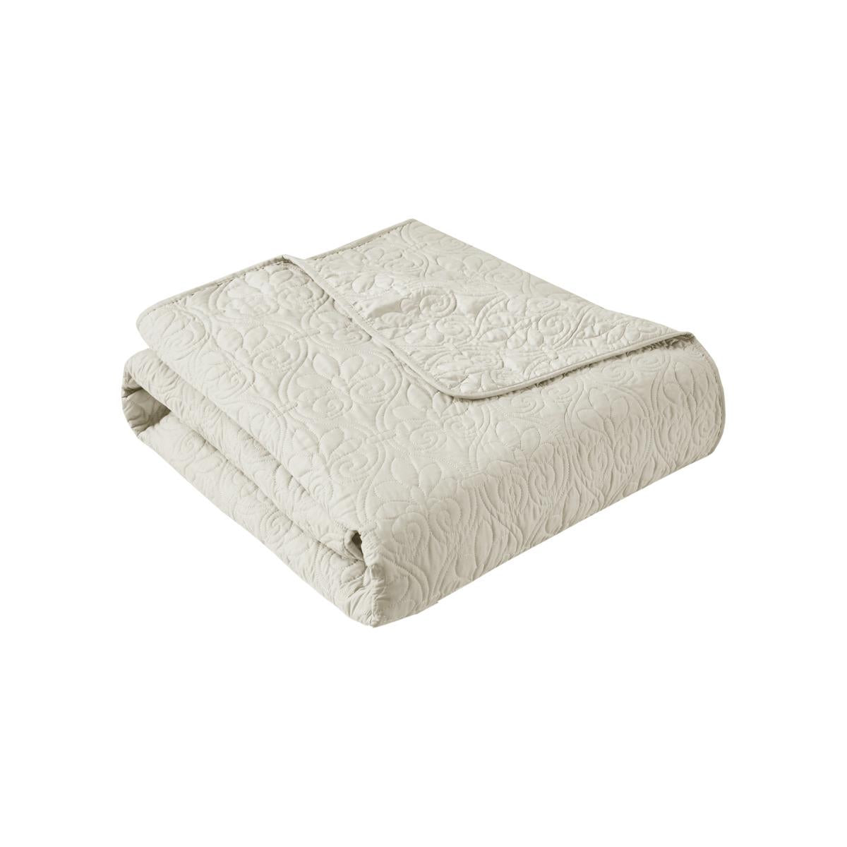 Oversized Quilted Throw Blanket with Soft Cotton Filling, Classic Stitch Pattern, Machine Washable, 70" L x 60" W x 0.25" H, Ivory