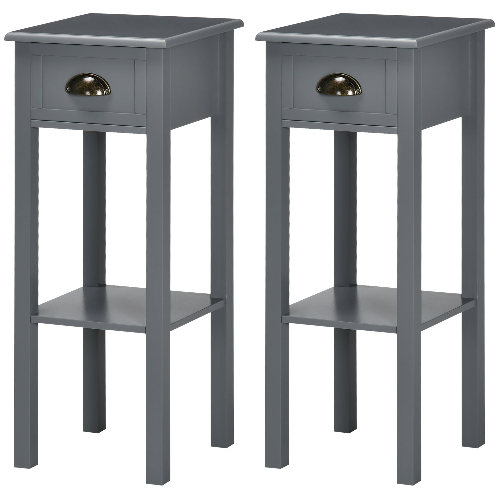 2-Tier Nightstand, Side Table with Drawer and Shelf for Living Room or Bedroom, Set of 2, Gray