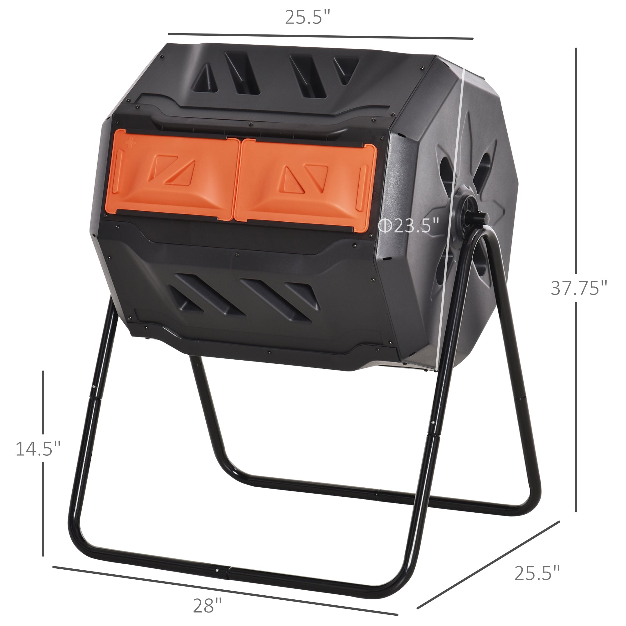 Tumbling Compost Bin Outdoor 360° Dual Chamber Rotating Composter 43 Gallon, Orange