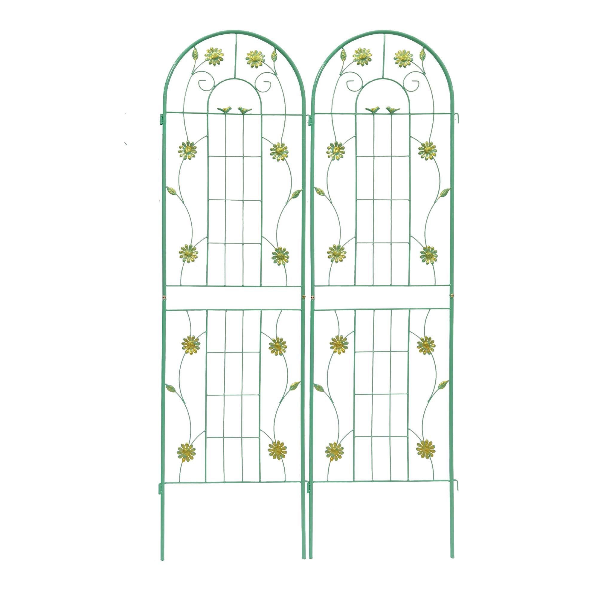2 Pack Metal Garden Trellis for Outdoor Decor, Rustproof Climbing Plant Support, Easy Assembly, Green