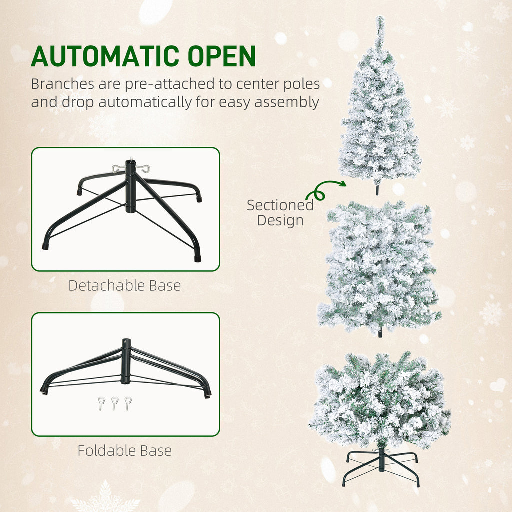 6ft Pre-Lit Snow-Flocked Slim Douglas Fir Artificial Christmas Tree with Realistic Branches, 250 LED Lights and 462 Tips