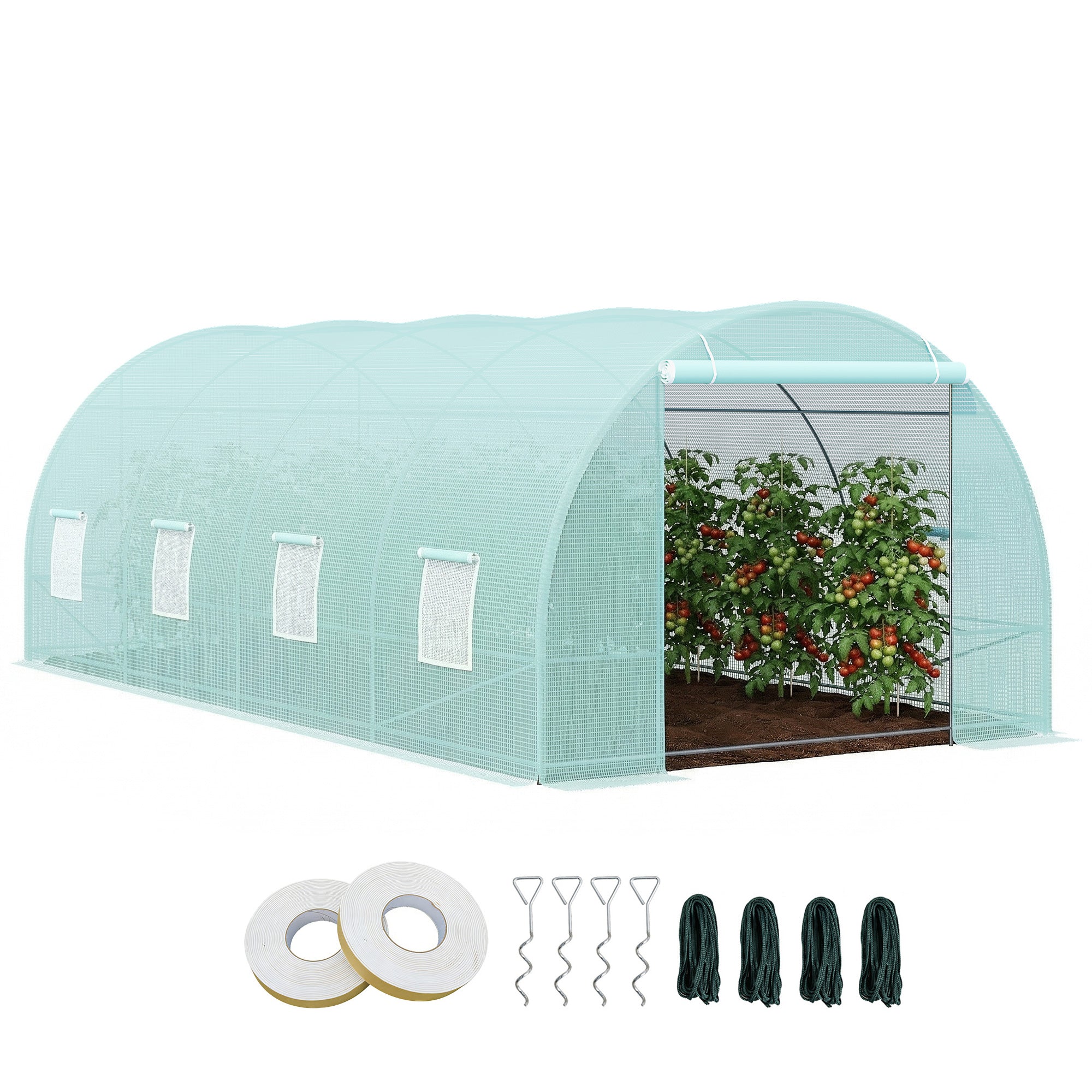 20' x 10' x 7' Walk-In Tunnel Greenhouse with Zippered Door & 8 Mesh Windows, Large Garden Green House Kit, Galvanized Steel Frame, Green