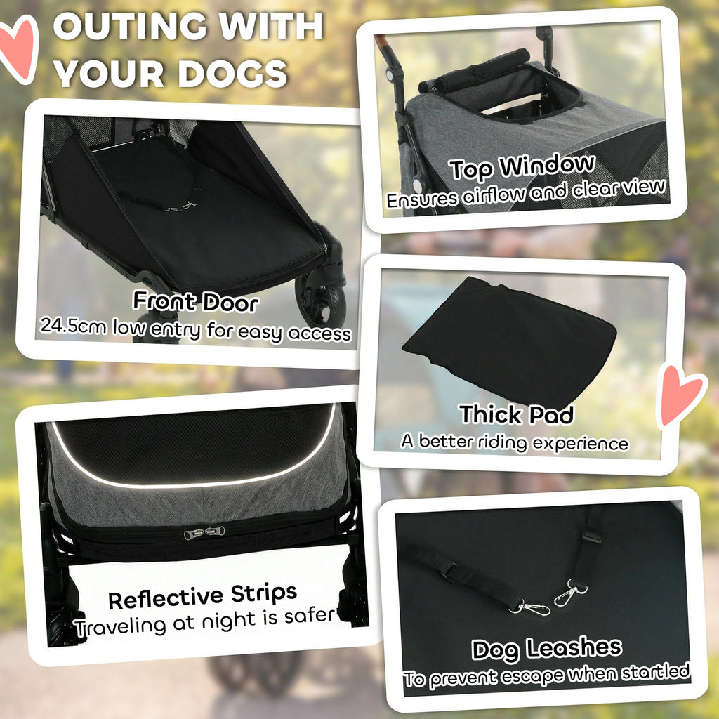 Dog Stroller for Large Dogs Up to 66 LBS with All-Terrain Spring Suspension, 8-Position Adjustable Handle, Gray