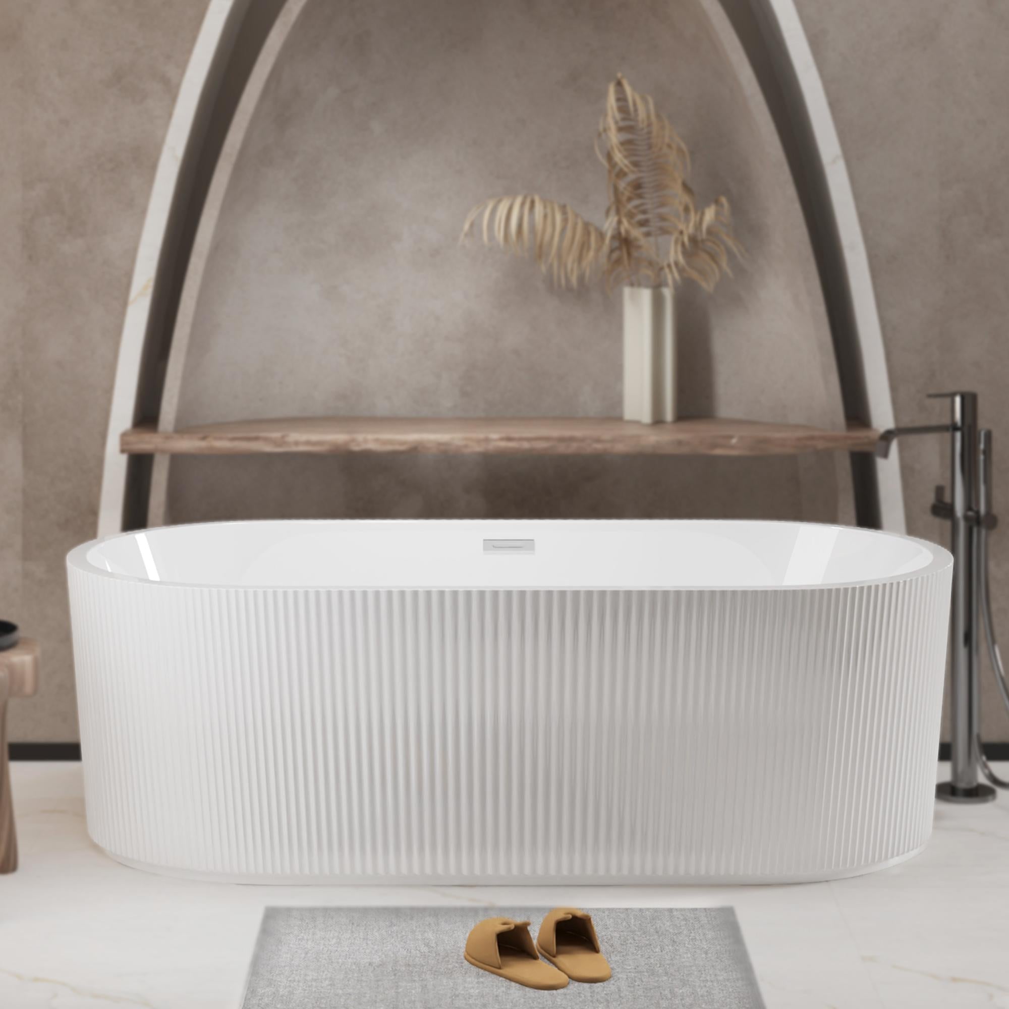 59" Freestanding Acrylic Soaking Tub with Adjustable Feet and Flexible Drain, Durable Panel for Bathroom, 59" L x 29.5" W x 23" H, Gloss White