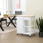 Kitchen Island Cart, Rolling Kitchen Island with Storage Shelf, Solid Wood Top, Drawer, for Dining Room, White