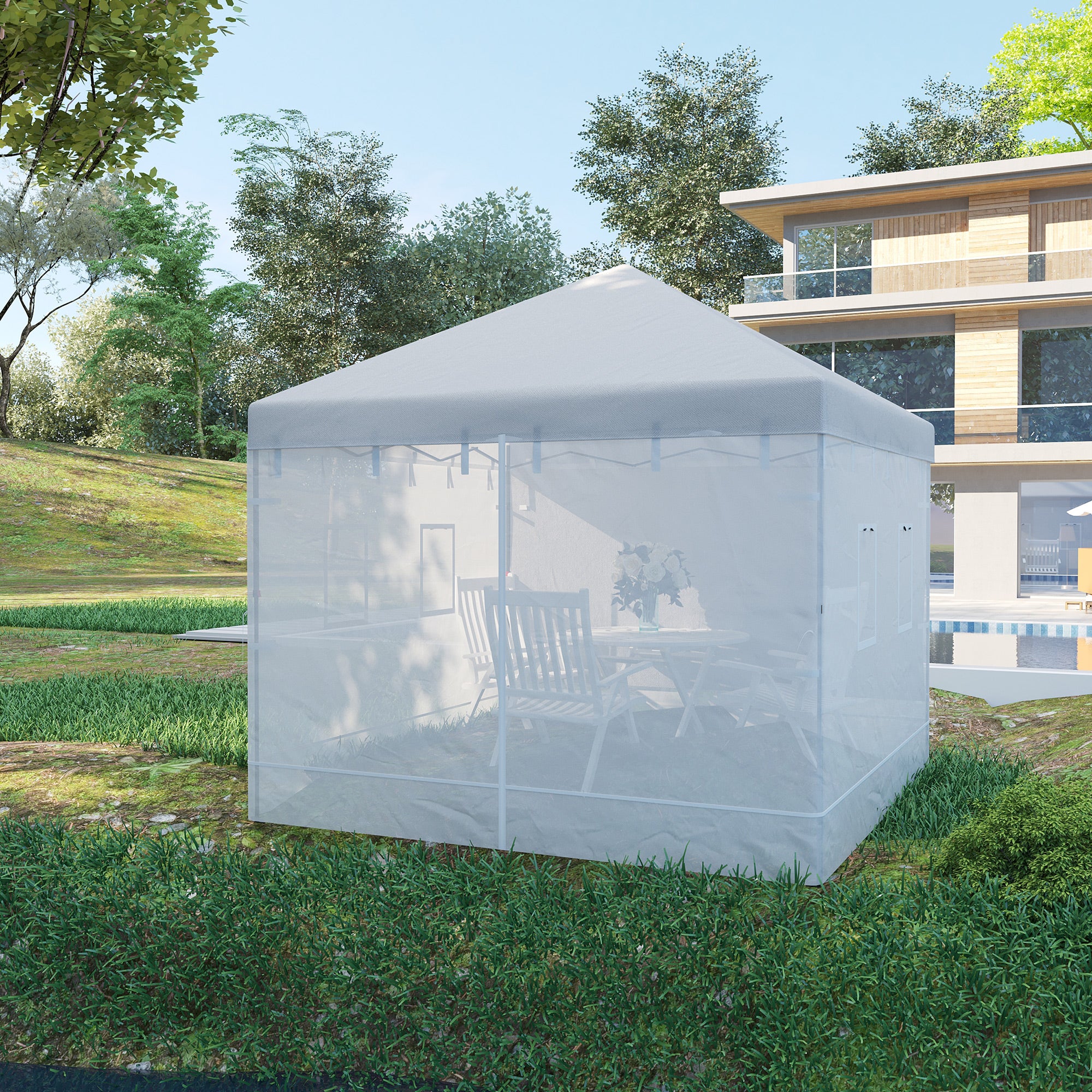 Canopy Screen Walls, Replacement Netting with 6 Service Windows and 1 Door, for 10' x 10' Canopy Tent, White
