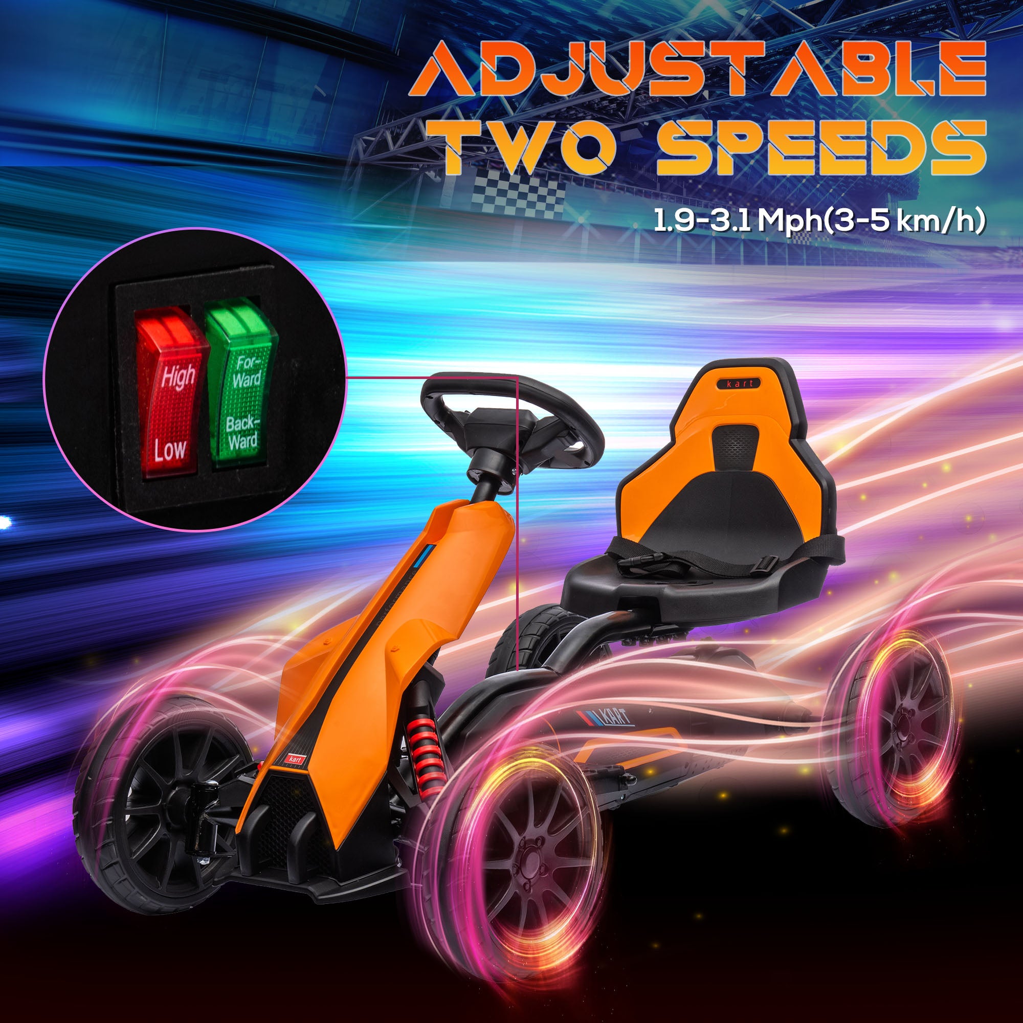 12V Electric Go Kart for Kids, Ride On Toy with EVA Tires, 2 Speeds, Adjustable Seat, Safety Belt for 3-8 Years, Orange