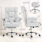High Back Office Chair, Reclining Desk Chair with Footrest, High Resilience Foam, Rolling Wheels, Cream White