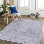 5x8 Washable Low-Pile Non-Slip Non-Shedding Area Rug, Kid and Pet Friendly, Foldable for Living Room, Bedroom, Dining Room, Blue+Cream
