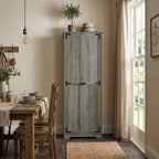 67" Farmhouse Pantry Cabinet, Freestanding Food Pantry Cabinet with Adjustable Shelves, Distressed Gray
