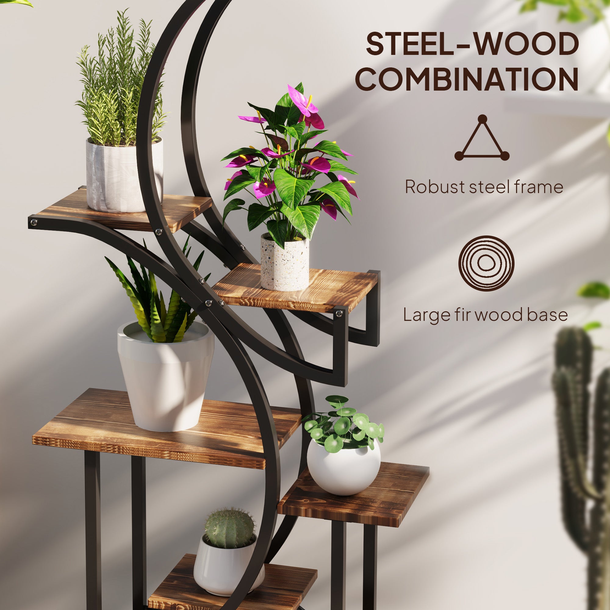 Plant Stand Indoor, 8 Tier 62" S-Shaped Plant Shelf, Corner Plant Rack for Multiple Plants, Carbonised Finish